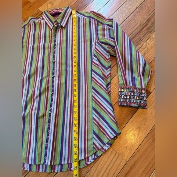 Robert Graham Multi-Colored Long Sleeve Striped Dress Shirt Men's Sz L Flip Cuff - Picture 13 of 15